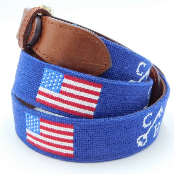 Smathers & Branson US Flag & CH Key Logo Needlepoint Belt | Blue | EUC | 36 - Picture 8 of 9
